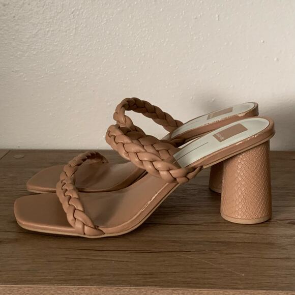 Dolce Vita Nairi Braided Strappy Sandal Heel 11 US Square Toe Tan Nude *Flaw - Picture 2 of 16